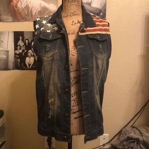 American flag Denim Jean sleeveless  jacket vest
